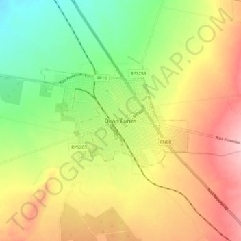 Mapa topográfico Deán Funes, altitud, relieve
