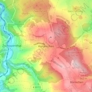 Mapa topográfico Waldkirchen, altitud, relieve
