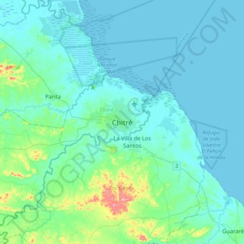 Mapa topográfico Chitré, altitud, relieve