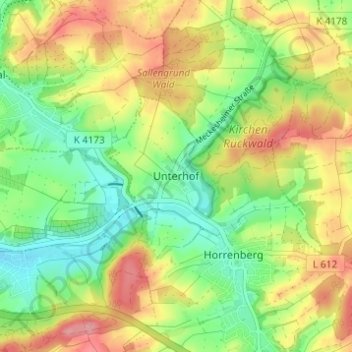 Mapa topográfico Unterhof, altitud, relieve
