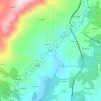 Mapa topográfico Trigás, altitud, relieve