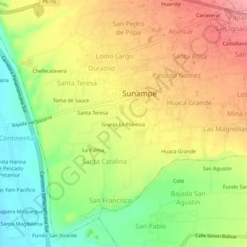 Mapa topográfico Granja La Floresta, altitud, relieve