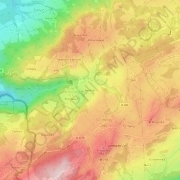 Mapa topográfico Bieslings, altitud, relieve