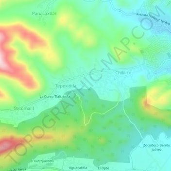 Mapa topográfico Zapotitla, altitud, relieve