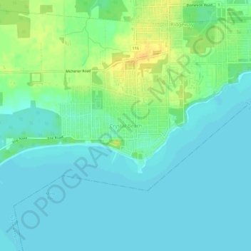 Mapa topográfico Crystal Beach, altitud, relieve