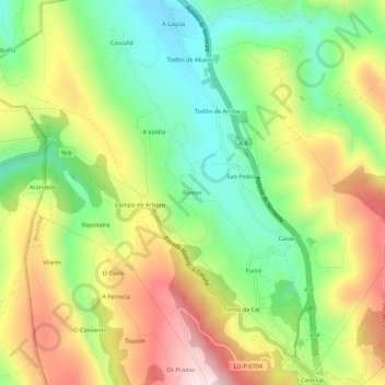 Mapa topográfico Fontes, altitud, relieve