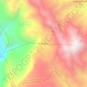 Mapa topográfico Mier y Terán, altitud, relieve