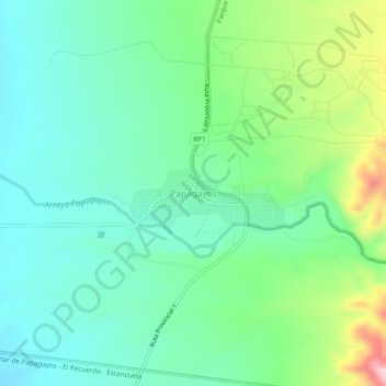 Mapa topográfico Papagayos, altitud, relieve