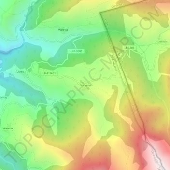 Mapa topográfico Piornedo, altitud, relieve