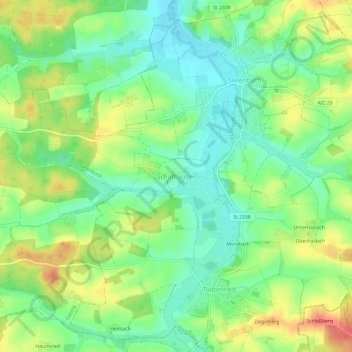 Mapa topográfico Schafhausen, altitud, relieve
