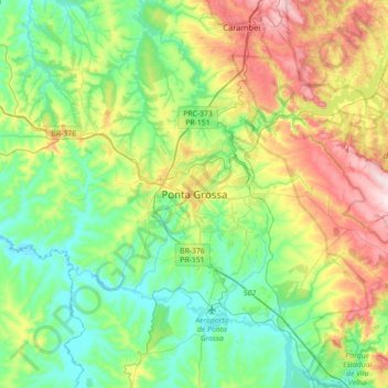 Mapa topográfico Ponta Grossa, altitud, relieve