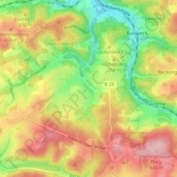 Mapa topográfico Hemecke, altitud, relieve