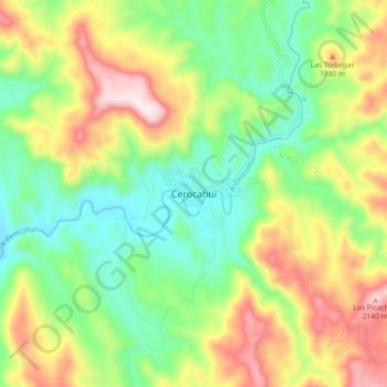 Mapa topográfico Cerocahui, altitud, relieve