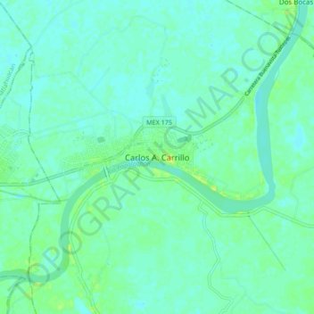 Mapa topográfico Carlos A. Carrillo, altitud, relieve