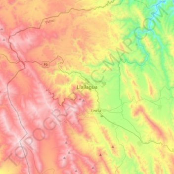 Mapa topográfico Llallagua, altitud, relieve