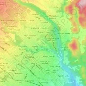 Mapa topográfico Infonavit Sta. Margarita, altitud, relieve