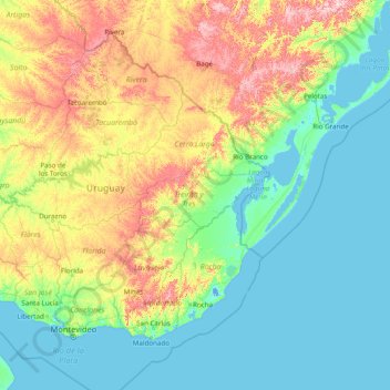 Mapa topográfico Treinta y Tres, altitud, relieve