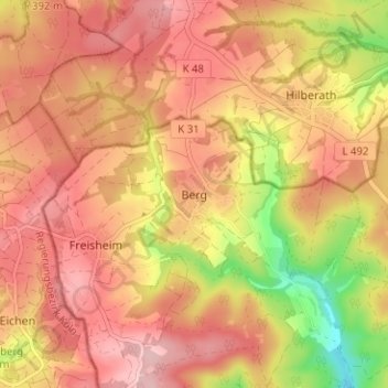 Mapa topográfico Berg, altitud, relieve