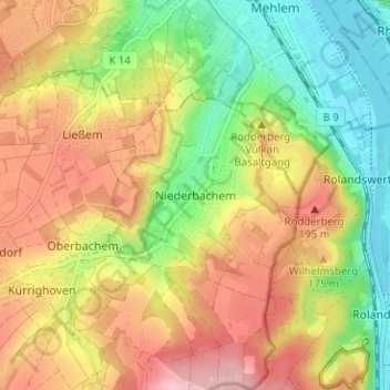 Mapa topográfico Niederbachem, altitud, relieve