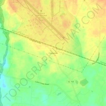 Mapa topográfico Congaree, altitud, relieve