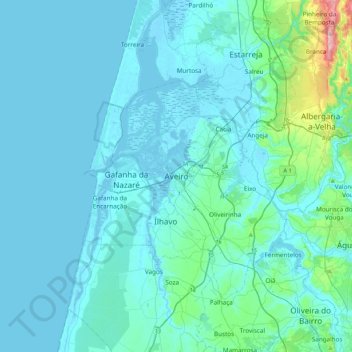 Mapa topográfico Aveiro, altitud, relieve