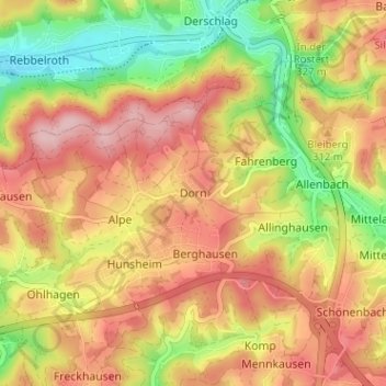 Mapa topográfico Dorn, altitud, relieve