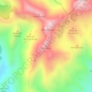 Mapa topográfico Pico Moro, altitud, relieve