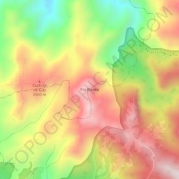 Mapa topográfico Río Blanco, altitud, relieve