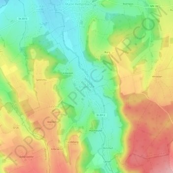 Mapa topográfico Engetried, altitud, relieve