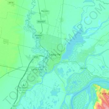 Mapa topográfico Santa Fe, altitud, relieve
