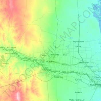 Mapa topográfico Hidalgo, altitud, relieve