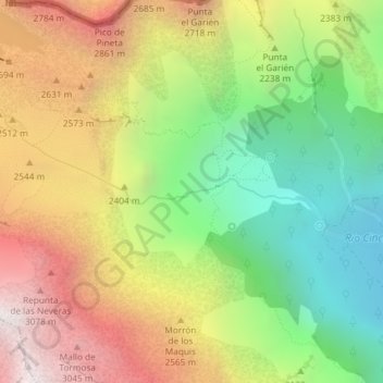 Mapa topográfico Cascada del Cinca, altitud, relieve