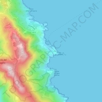 Mapa topográfico Giglio Porto, altitud, relieve