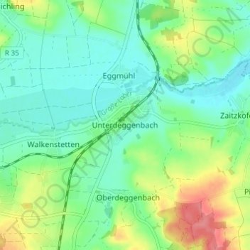 Mapa topográfico Unterdeggenbach, altitud, relieve