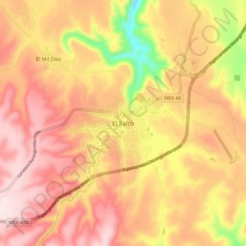 Mapa topográfico El Salto, altitud, relieve