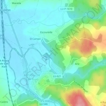 Mapa topográfico Valdriz, altitud, relieve