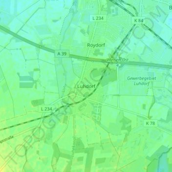 Mapa topográfico Luhdorf, altitud, relieve