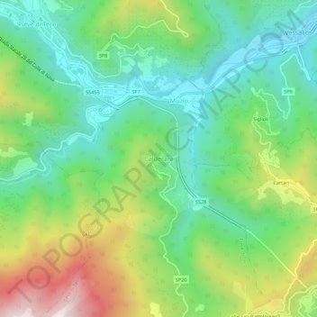 Mapa topográfico Calderara, altitud, relieve