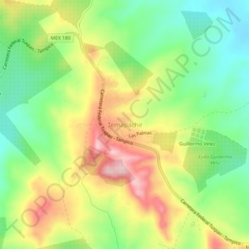 Mapa topográfico Temapache, altitud, relieve