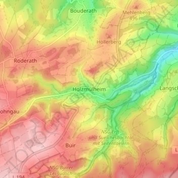 Mapa topográfico Holzmülheim, altitud, relieve