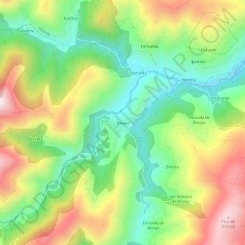 Mapa topográfico Besullo, altitud, relieve