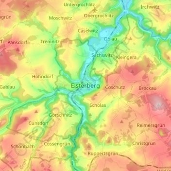 Mapa topográfico Elsterberg, altitud, relieve