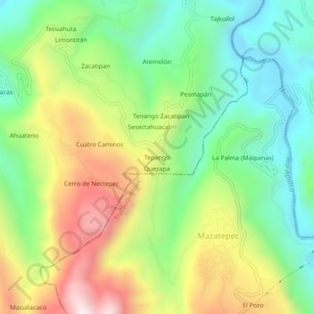Mapa topográfico Tepango, altitud, relieve