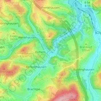 Mapa topográfico Eichenermühle, altitud, relieve