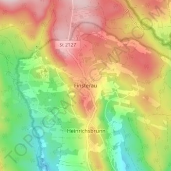 Mapa topográfico Finsterau, altitud, relieve