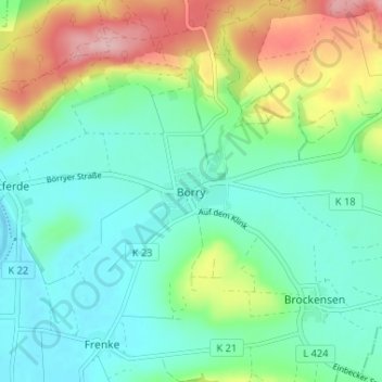 Mapa topográfico Börry, altitud, relieve