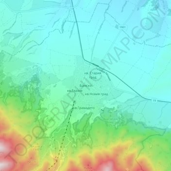 Mapa topográfico Банско, altitud, relieve