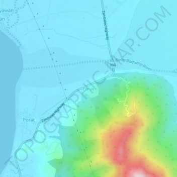 Mapa topográfico Porac, altitud, relieve