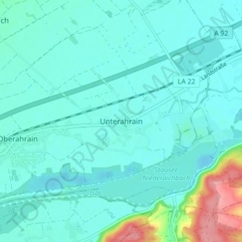 Mapa topográfico Unterahrain, altitud, relieve