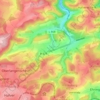 Mapa topográfico Oeckinghausen, altitud, relieve